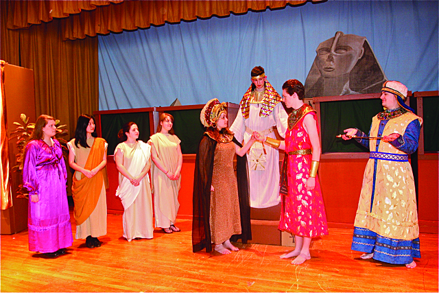 Laura Field of East Hampton as Amneris (center left) and Patrick O'Brien of Riverhead (center right) as Radames in their wedding scene. (Credit: Barbaraellen Koch)