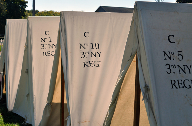 Quiet moments at the 1814 camp set up this weekend at Hallockville Museum farm. (Credit: Grant Parpan)