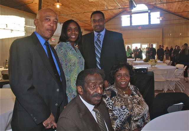 Riverhead News-Review Public Servant of the Year: Carl James with wife Rose, best friend Richard Brown, daughter Carlene Miles and grandson Jordan Harden. (Credit: Barbaraellen Koch)