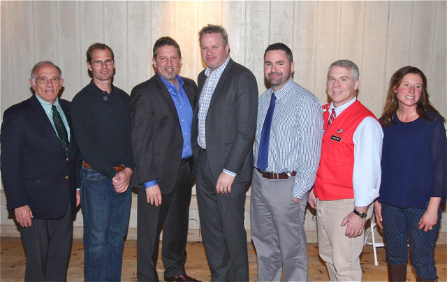 Suffolk Times People of the Year (from left) Public Servant of the Year: Ted Webb; Person of the Year: Jeff Heidtmann; Business People of the Year: Greenport Harbor Brewery's Rich Vandenburgh and John Liegey; Sports Person of the Year: Matt Litchhult; Educator of the Year: Phillip “Skip” Munisteri and Northforker.com Person of the Year: Holly Browder. (Credit: Barbaraellen Koch)