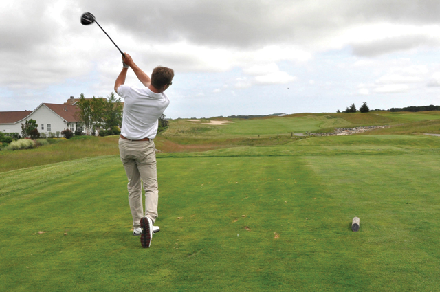 Riverhead, Vineyards Golf Club Head Pro Louis de Kerillis on 1st Tee Box Par 5. (Credit: Joseph DeMaria)