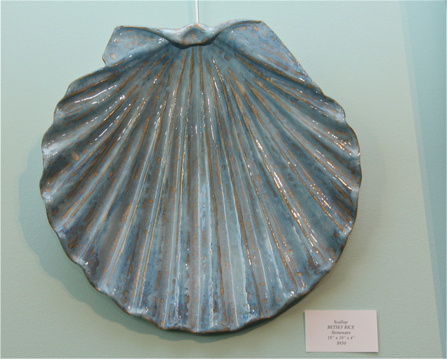 ‘Scallop,’ $950. This 19” x 19” x 4” stoneware piece by Betsey Rice depicts one of Long Island’s most important aquaculture crops. (Credit: Barbaraellen Koch)