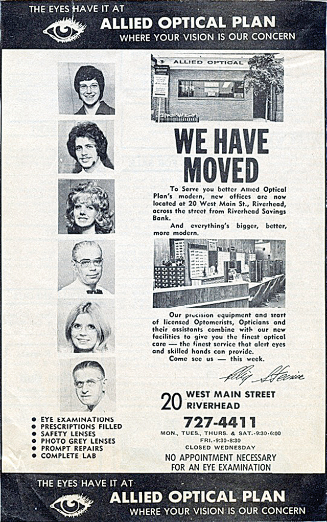 A 1975 ad announcing the move to 20 West Main Street.