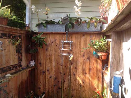 Kristin Sabat of Mattituck says, “We used cedar boards and 4x4s to frame it. There’s a brick floor that’s pitched to a drain in the middle that goes to a drywell. My husband and I use it every day from spring ’till fall unless it’s pouring rain.