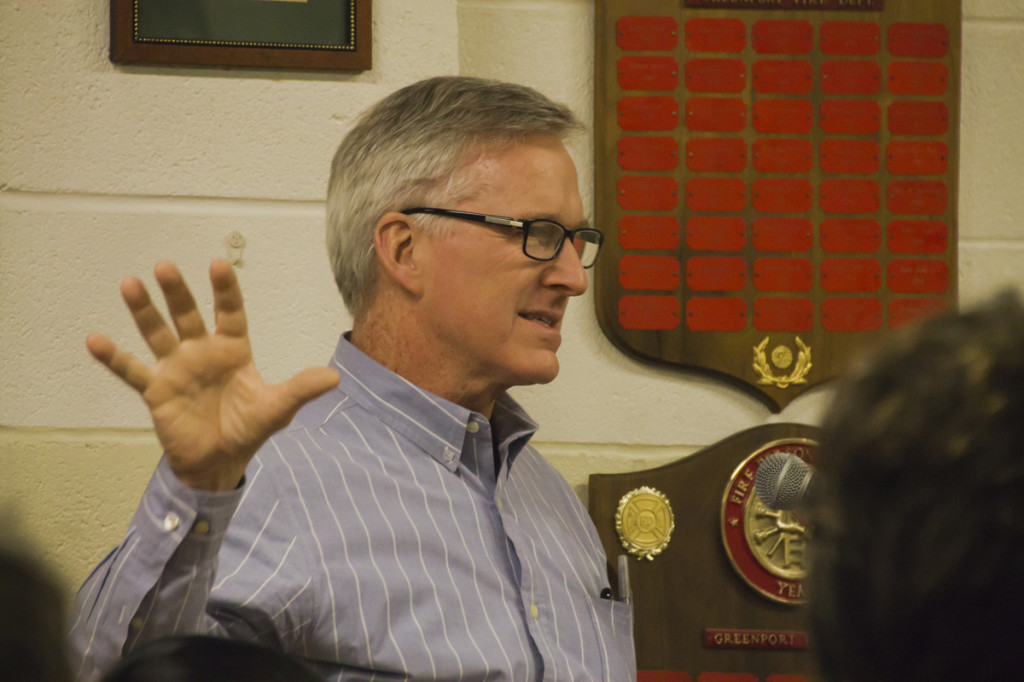 Greenport Village resident Patt Rudder discusses AirBnB and short-term rentals at Monday evening's Greenport Village board meeting. (Credit: Paul Squire)