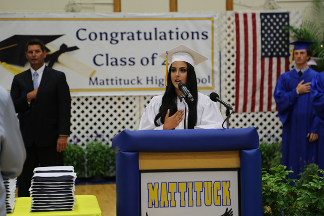 Andreana Mineo leads in the Pledge of Allegiance. (Credit: Krysten Massa)