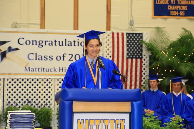 Salutatorian Jack Dufton gives a speech quoting Dorey from 