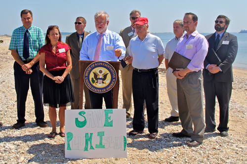 CARRIE MILLER PHOTO | Congressman Tim Bishop announces his new bill to lift the congressional mandate to sell Plum Island.