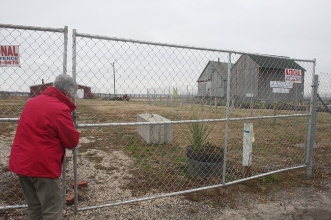 New Suffolk Waterfront Fund chair Pat McIntyre opens the gates to the Galley Ho property. (Credit: Barbaraellen Koch)