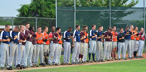 ROBERT O'ROURK PHOTO | The North All Stars during the singing of the national anthem.