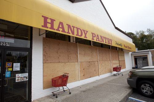 Handy Pantry in Mattituck has been boarded up for the storm