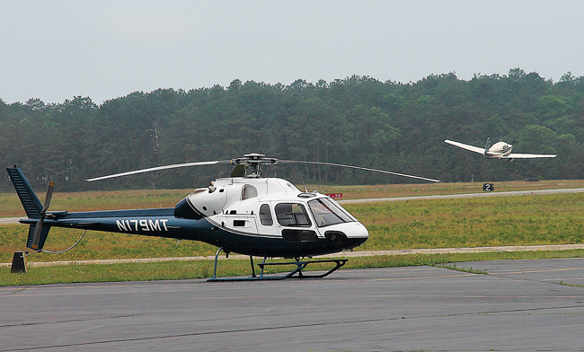 A helicopter at East Hampton Airport. (Credit: Kyril Bromley/The East Hampton Press, file)