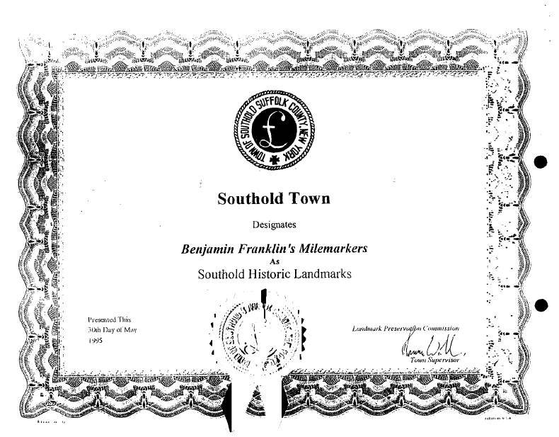 The 1995 dedication of the mile markers as a historic landmark in Southold Town. (Credit: Southold Town website)