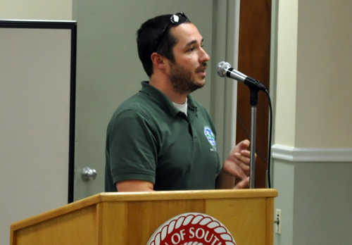 GRANT PARPAN PHOTO | Joshua Stiller of the Department of Environmental Conservation speaks at Thursday evening's deer management forum.