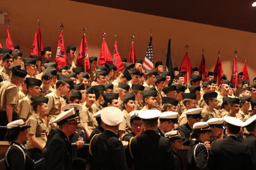 The Southold-Mattituck-Greenport NJROTC unit during its annual inspection in December at Southold High School. (Credit: Jennifer Gustavson, file)