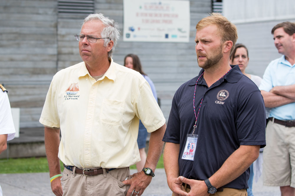 A.J. Meerwald Captain Jesse Briggs with Lynx Captain Jesse Doucette. (Credit: Katharine Schroeder)