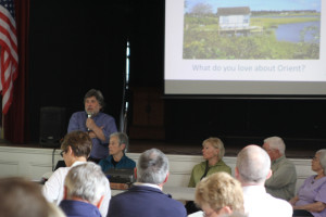 Orient Civic Association president Bob Hanlon presenting the Orient Plan at tk Saturday. (Credit: Jen Nuzzo)