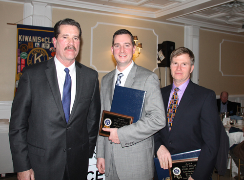From left, Southold Town Police Chief Martin Flatley in January with this year's Officer of the Year award honorees Rory Flatley and Richard Jernick Jr. (Credit: Paul Squire, file)