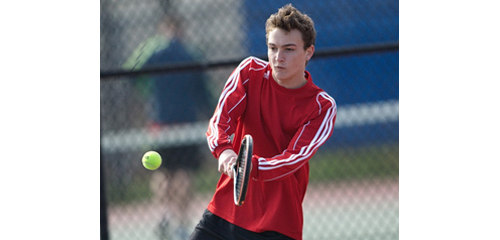 Southold/Greenport first doubles player Brian Hallock teamed with Will Richter for a two-set win in Riverhead on Tuesday. (Credit: Garret Meade)