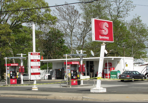 Signage at the Speedway in Mattituck was being changed over on Friday. (Credit: Tim Gannon)
