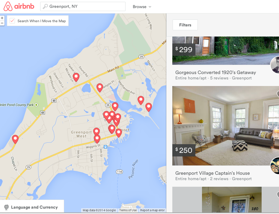 Greenport vacation homes currently listed on airbnb.com.