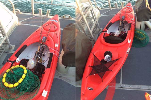 This kayak was found overturned and floating near Plum Island. (Credit: U.S. Coast Guard, courtesy)