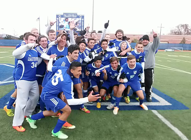 Will Hayes (far right) helped lead the Tuckers to a state championship last fall. Hayes was appointed as the next head coach of the varsity program Thursday. (Credit: Michael Lewis, file)