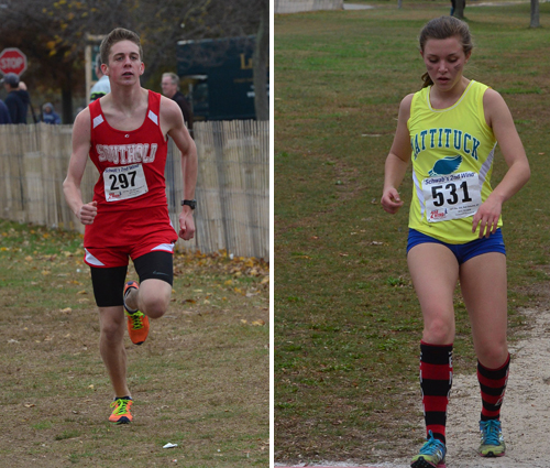 Southold's Owen Klipstein and Mattituck's Melanie Pfennig, pictured at last week's state qualifier, were the top finishers for their teams at Saturday's state championship. (Credit: Robert O'Rourk)